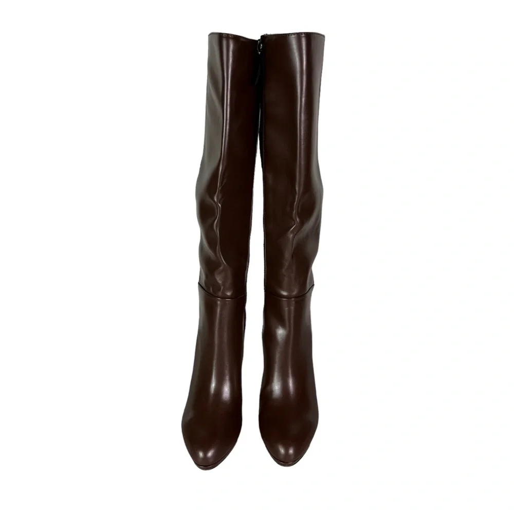 Nine West Brown Two-Tone Knee High Leather & Suede Stiletto Boots - Picture 3 of 12